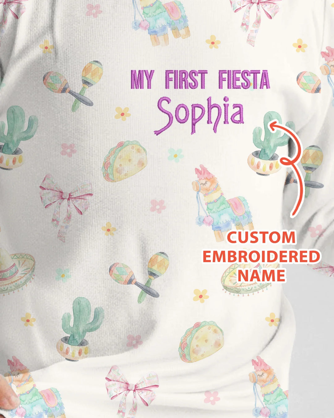 Embroidered My First Cinco De Mayo  Bamboo Two Piece Long Sleeve Pajama Set