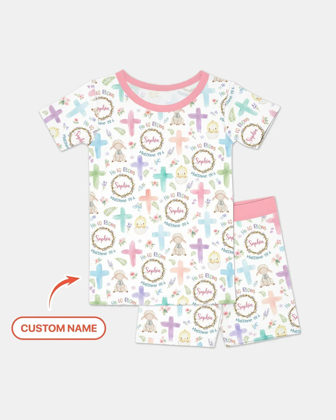 He Is Risen Personalized Two Piece Short Sleeve Shorts Pajama Set