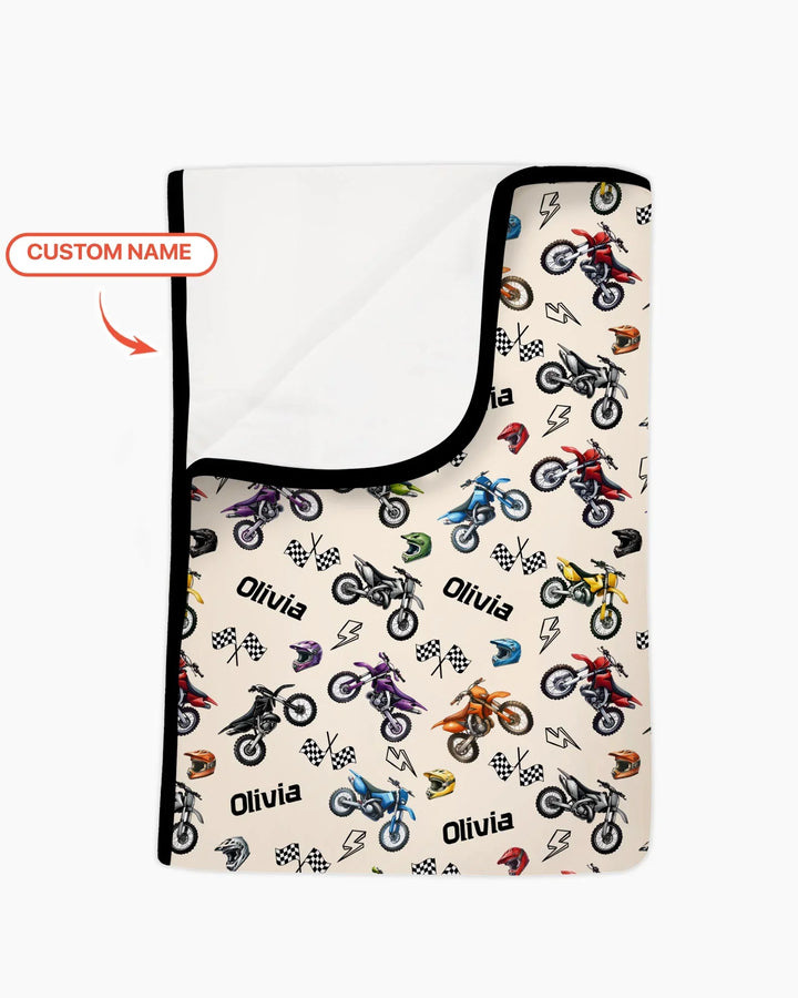 Custom Name Little Dirt Bike Rider Bamboo Blanket
