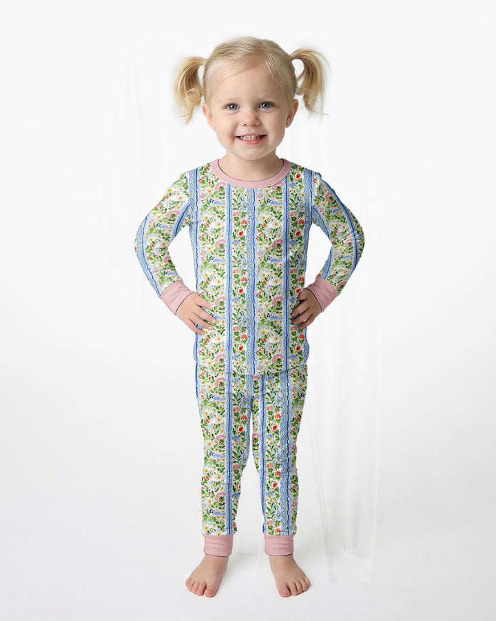 Paste Floral Girl Bamboo Two Piece Long Sleeve Pajama Set
