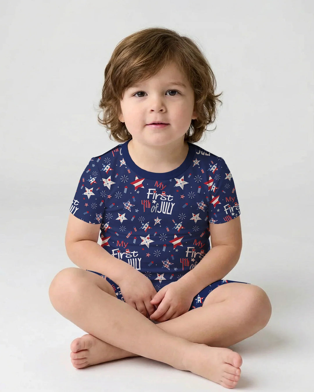 My First 4th of July Star Striped  Bamboo Two Piece Short Sleeve Shorts Pajama Set