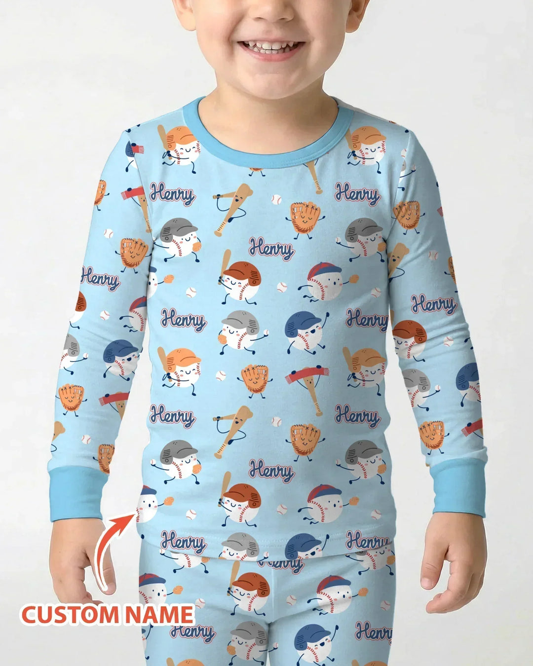 Custom Name Ballparl Family Matching Bamboo Two Piece Long Sleeve Pajama Set