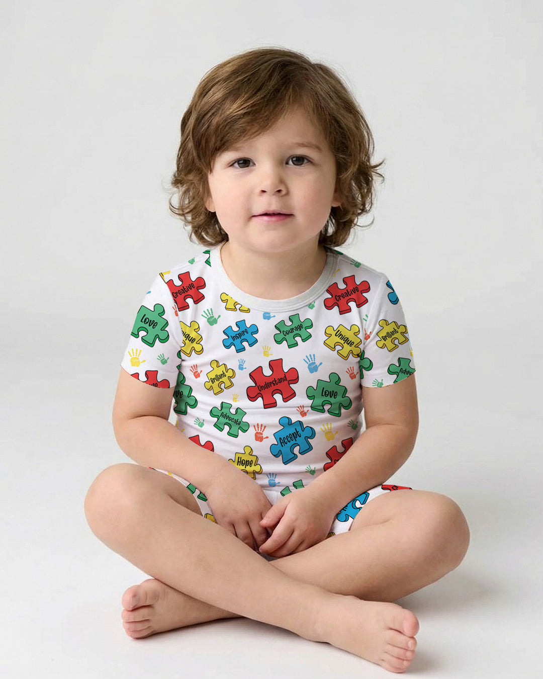 Puzzle You Are Two Piece Short Sleeve Shorts Pajama Set