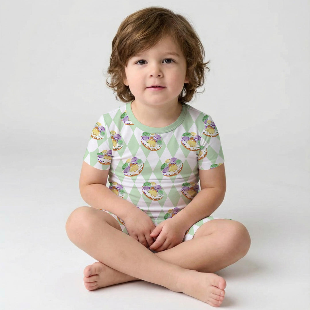 Mardi Gras Donut Two Piece Short Sleeve Shorts Pajama Set