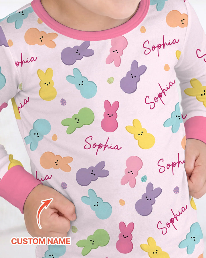 Personalized Easter Bunnies Family Matching Two Piece Long Sleeve Pajama Set