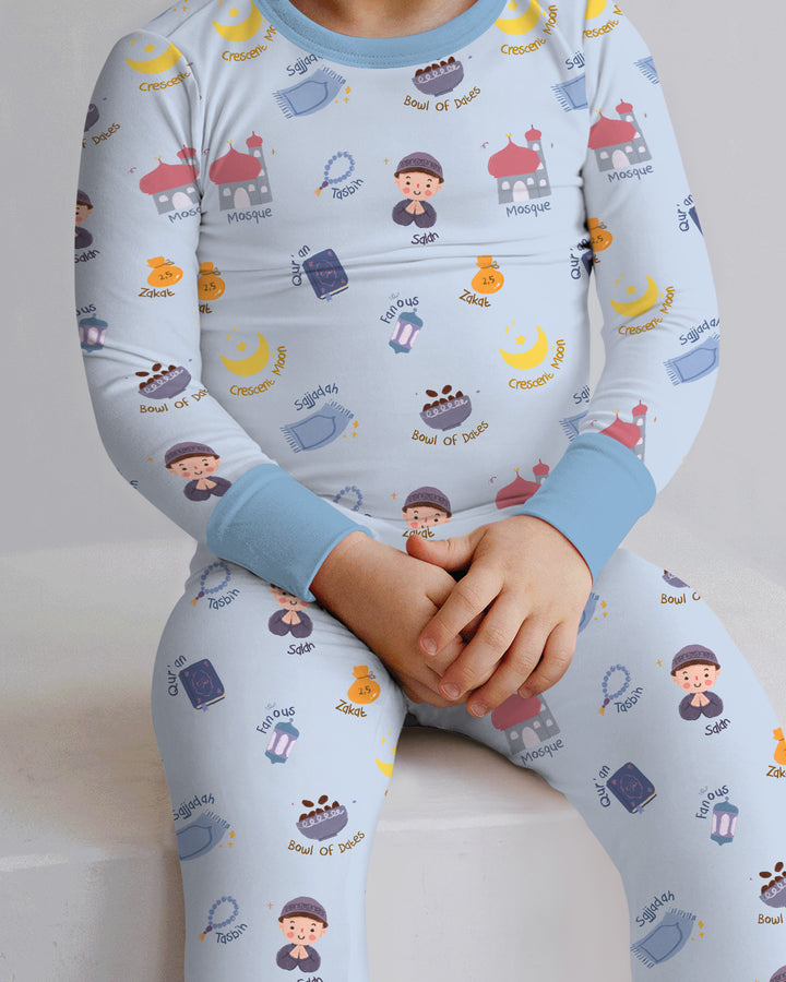 Cute Ramadhan Mubarak Two Piece Long Sleeve Pajama Set