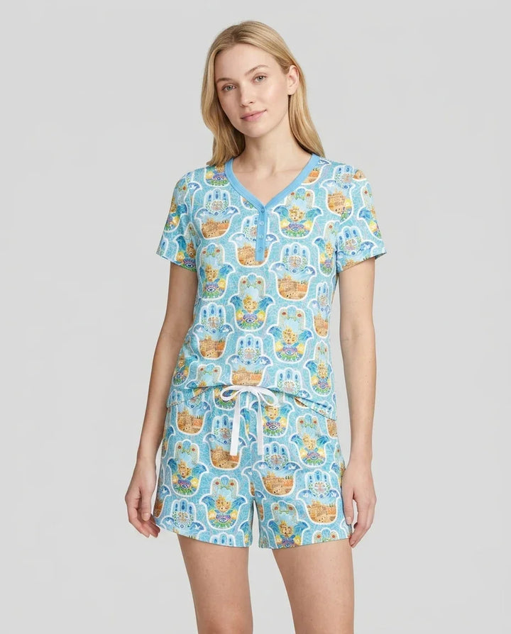 Hamsa Hand Bamboo Women Short Sleeve Short Pajama Set