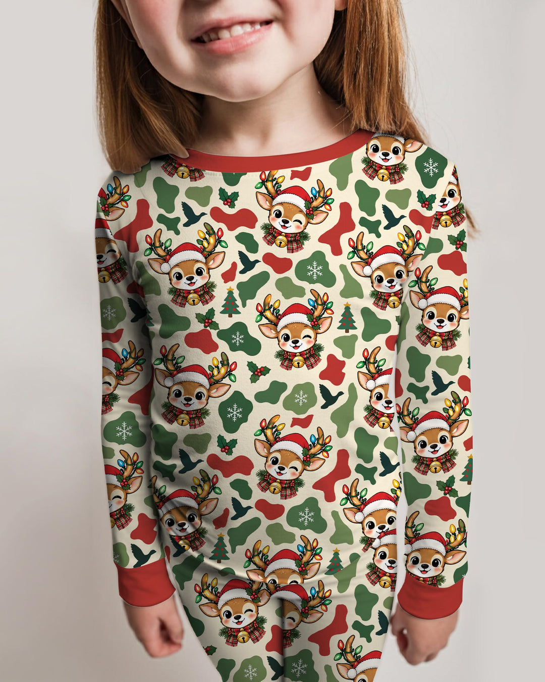 Christmas Deer Hunting Camo Bamboo Two Piece Long Sleeve Pajama Set