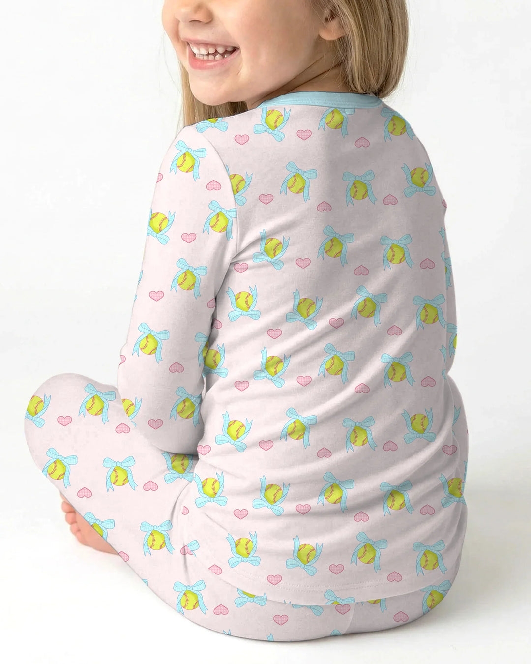 Softbal Coquette Bow Two Piece Long Sleeve Pajama Set