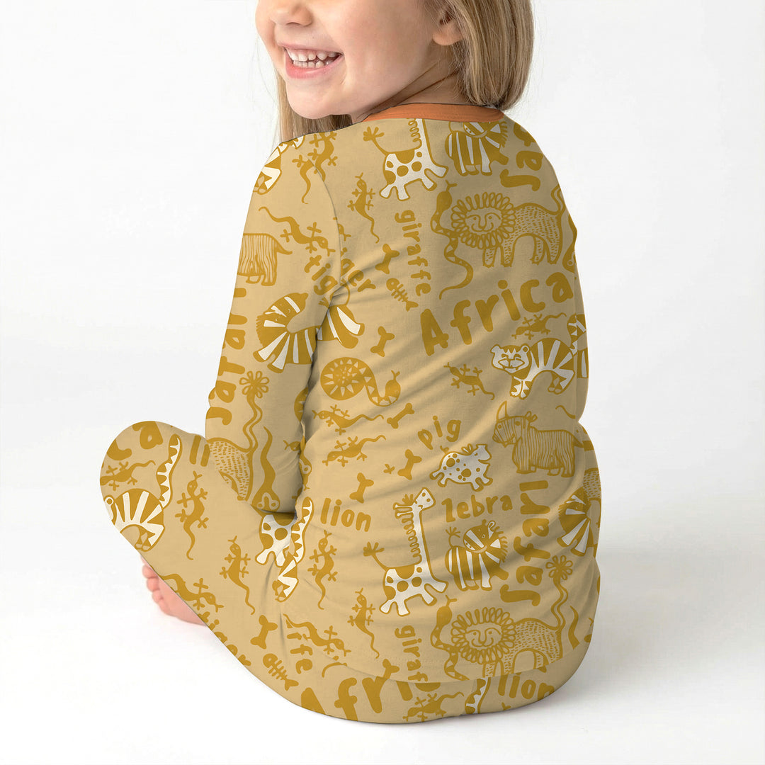 Handdrawn African Animals Two Piece Long Sleeve Pajama Set