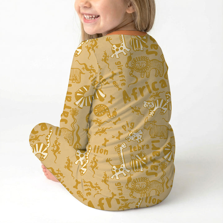Handdrawn African Animals Two Piece Long Sleeve Pajama Set