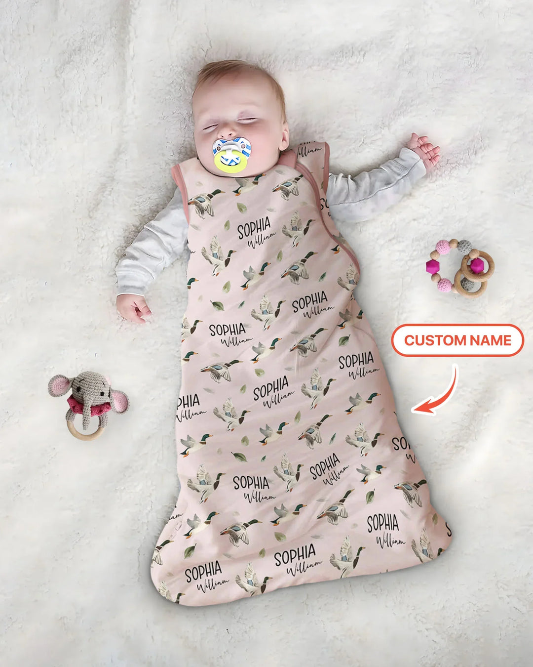 Custom Name Mallard Duck Bamboo Sleep Bag