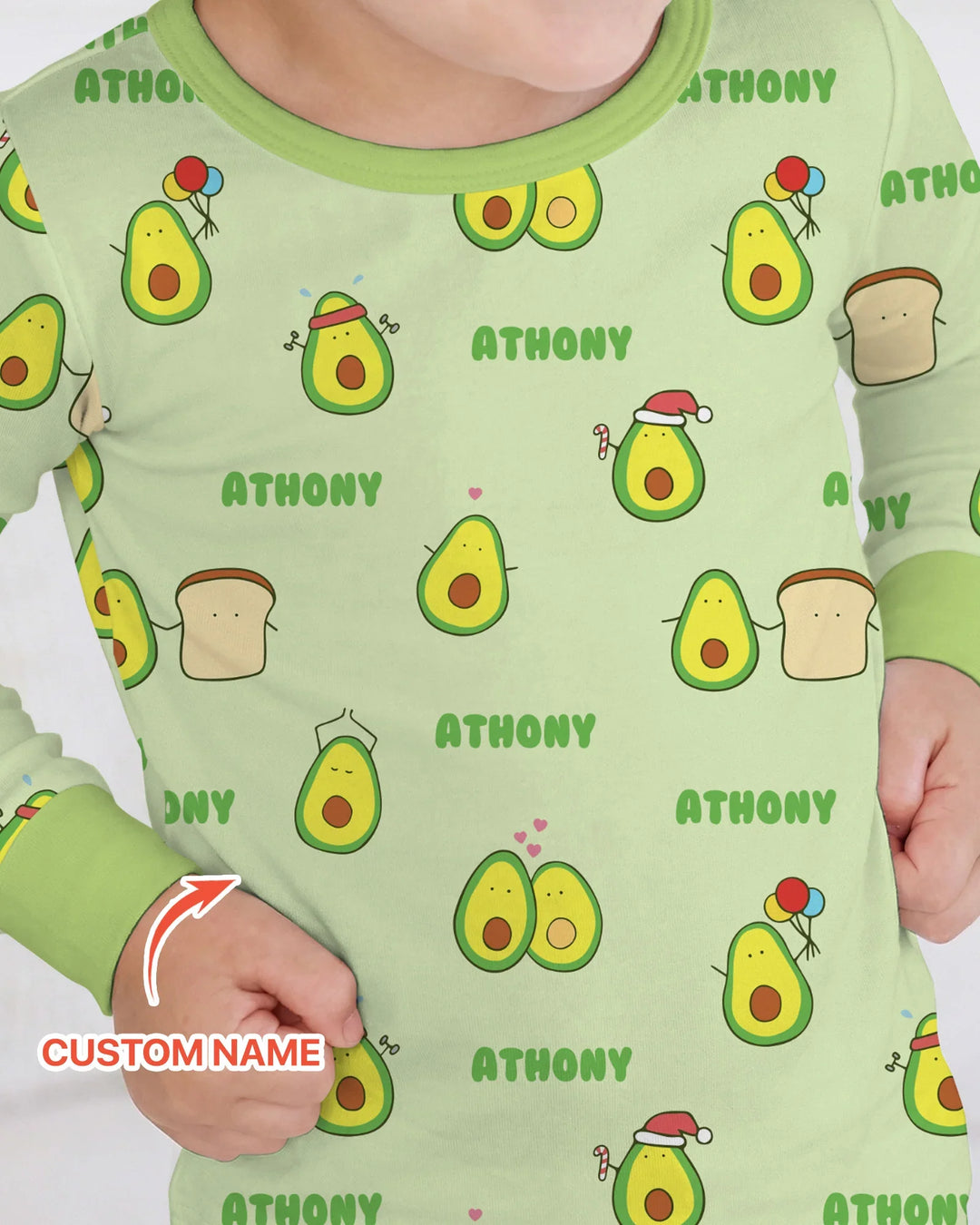 Custom Name Cute Avocado Two Piece Long Sleeve Pajama Set