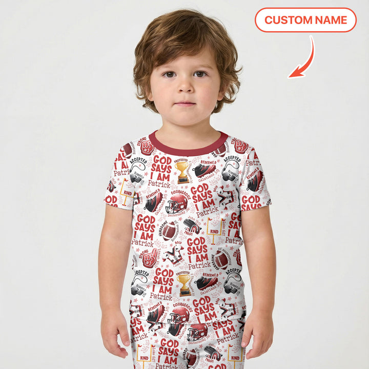 God Says I Am Touch Down Time Custom Name Two Piece Short Sleeve Shorts Pajama Set