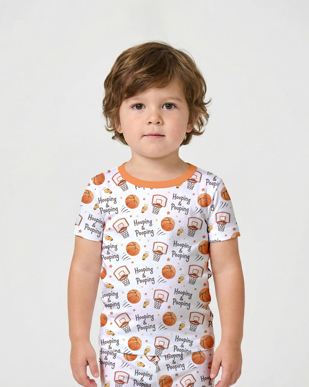 Funny Basketball Hooping & Pooping Bamboo Two Piece Short Sleeve Shorts Pajama Set