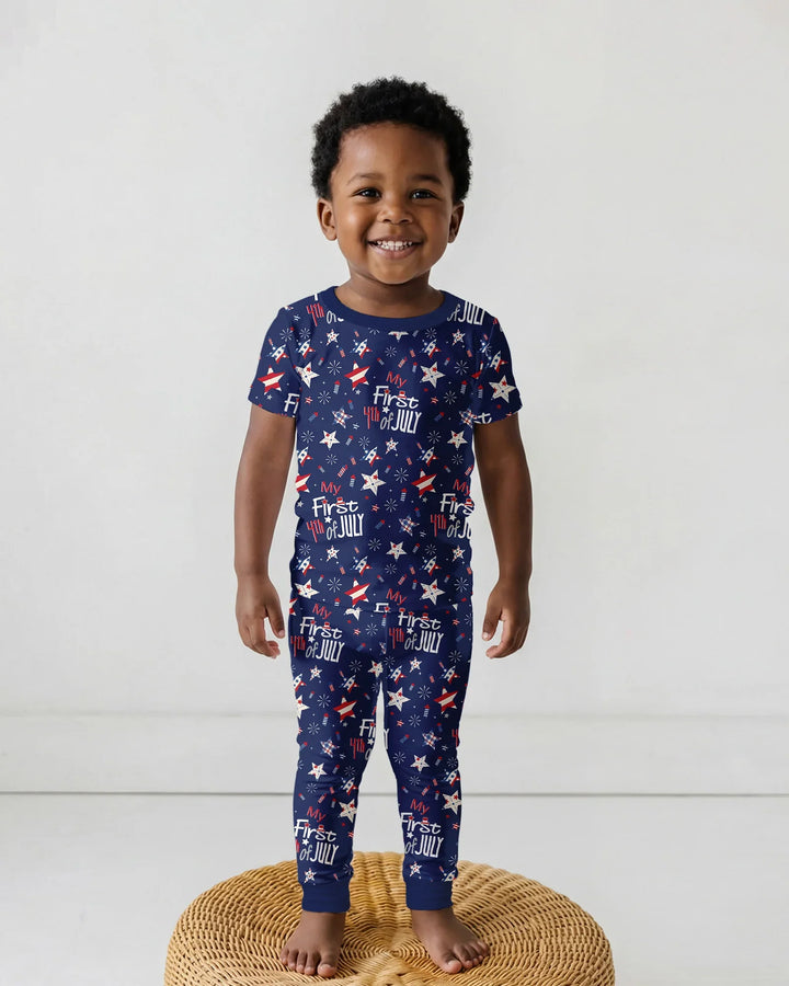 My First 4th of July Star Striped Bamboo Two Piece Short Sleeve Pajama Set