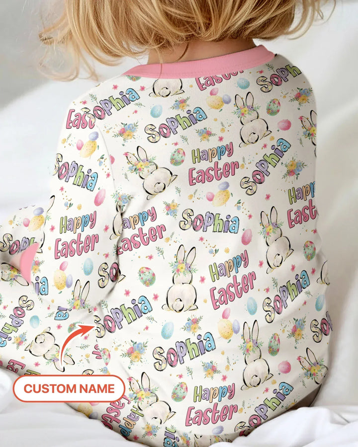 Personalized Happy Easter Bunny Two Piece Long Sleeve Pajama Set