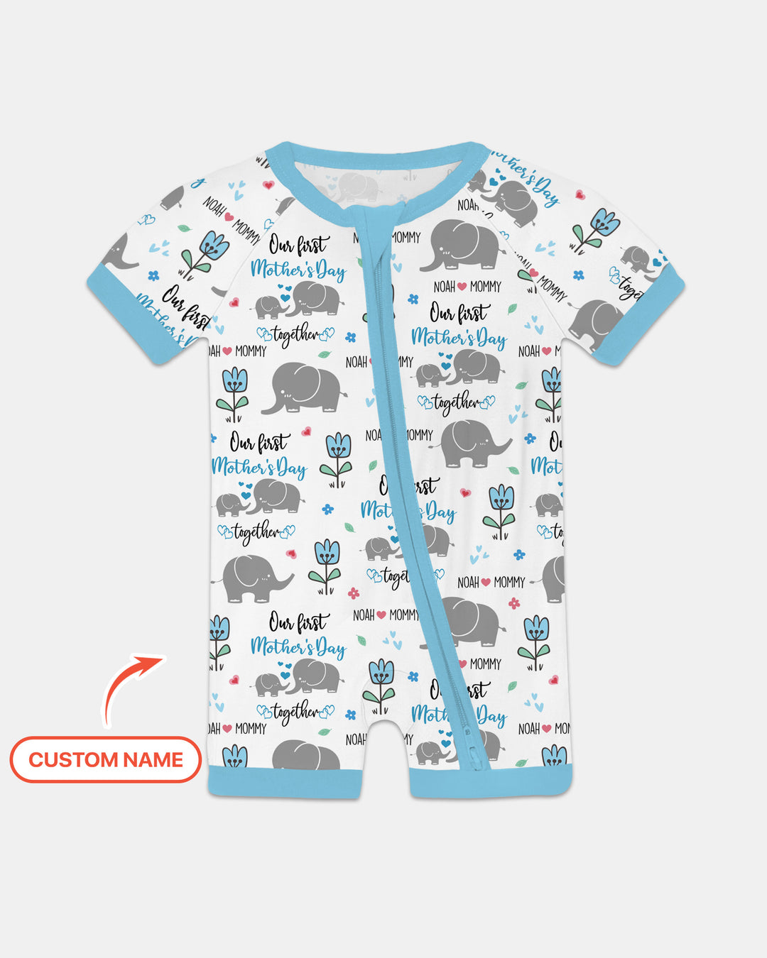 Custom Name Elephant Our First Mother's Day Shorty Zippy