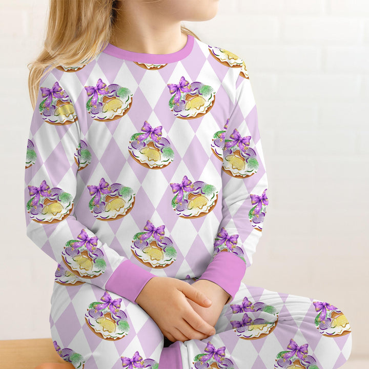 Mardi Gras Donut Two Piece Long Sleeve Pajama Set