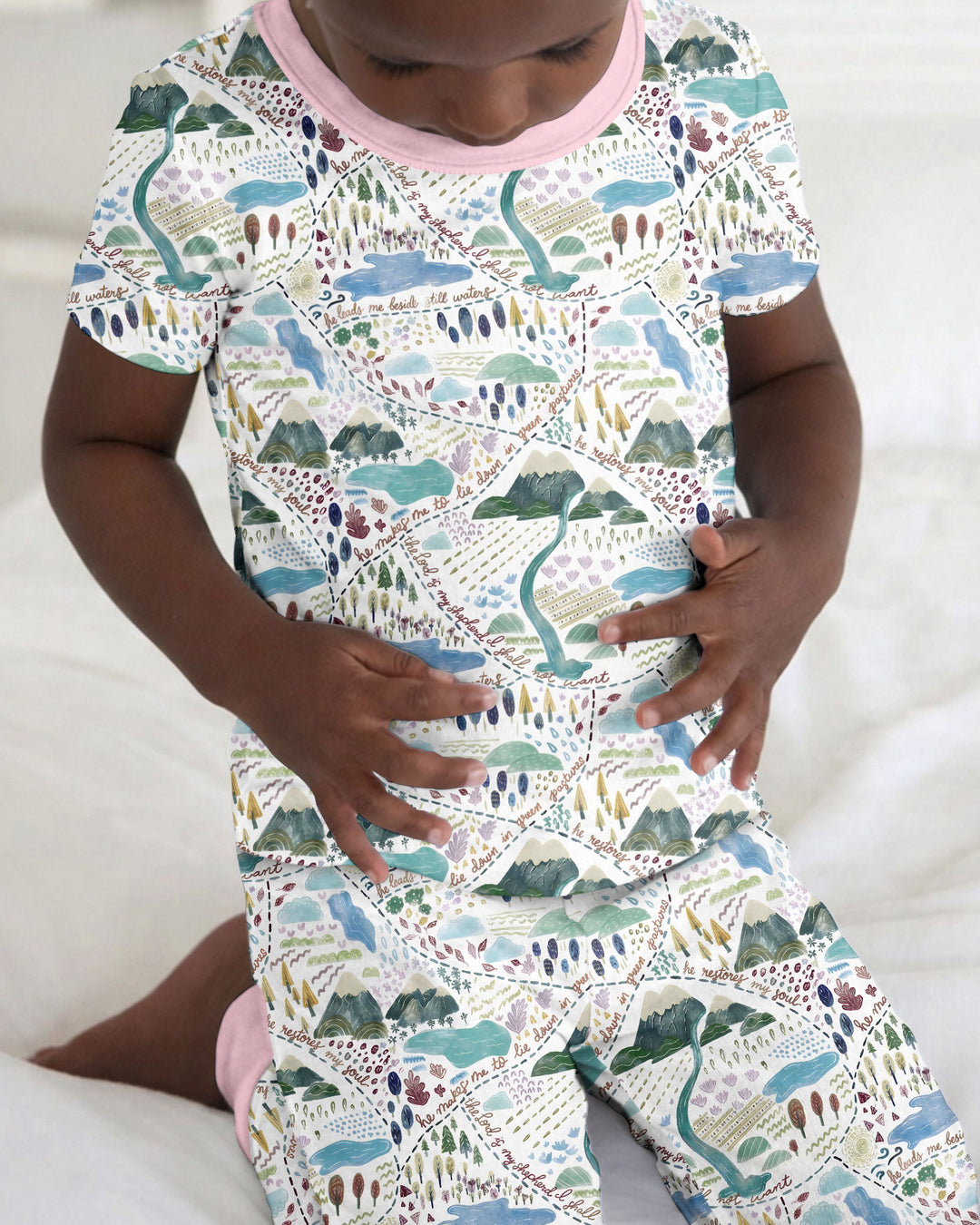 Whimsical Psalms 23 Map Bamboo Two Piece Short Sleeve Pajama Set