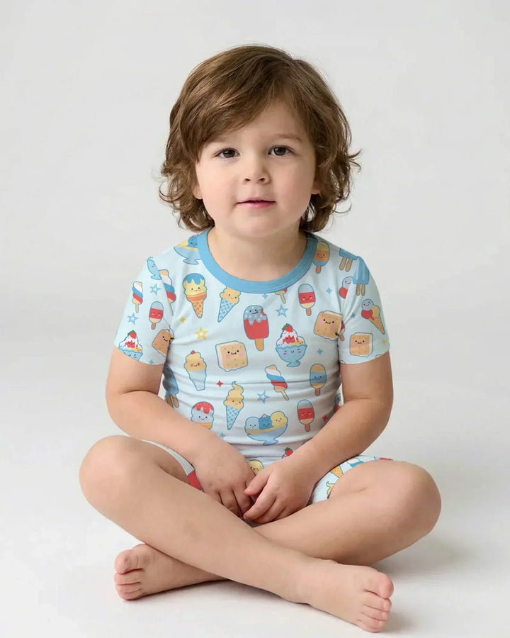 American Ice cream Two Piece Short Sleeve Shorts Pajama Set