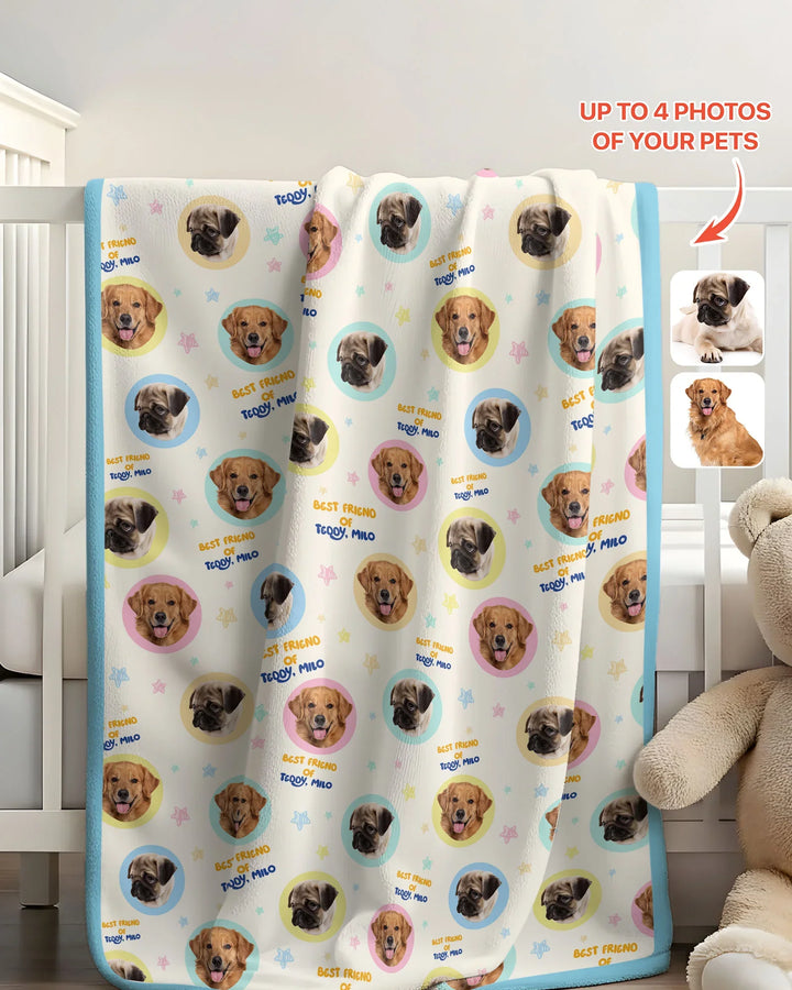 Manta de bambú personalizada con nombre y fotos de mascota para mejor amigo/a