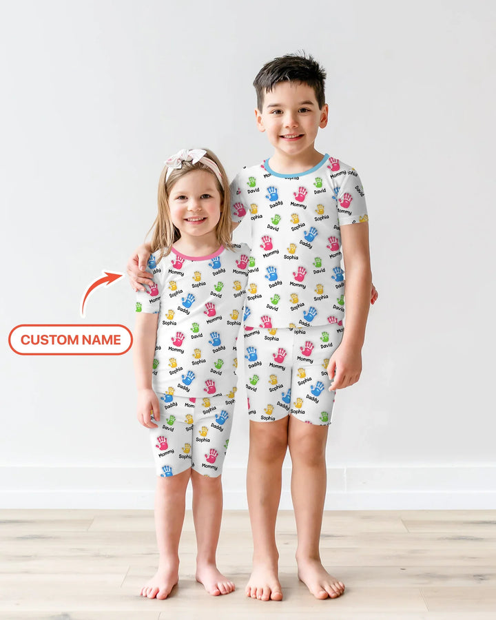 First Mother Day - Handprints Bamboo Two Piece Short Sleeve Shorts Pajama Set