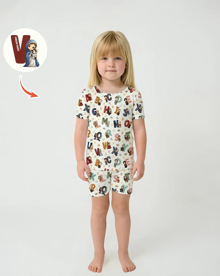 Catholic Saint ABCs Two Piece Short Sleeve Shorts Pajama Set