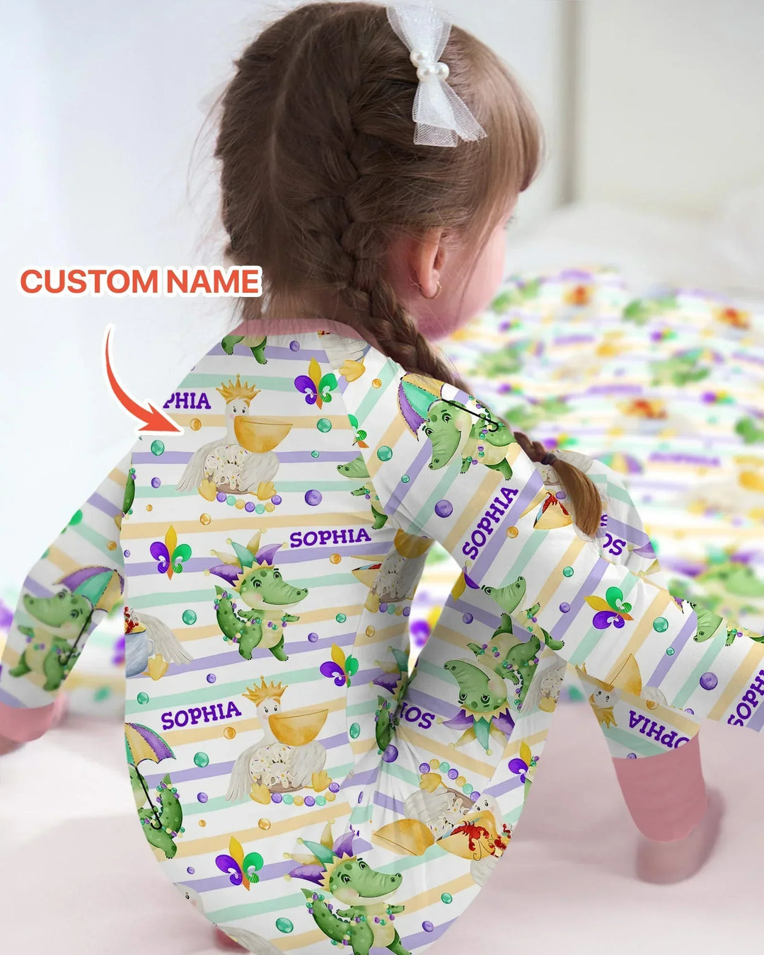Pijama Convertible de Bambú a Juego para Familia "Aventura de Mardi Gras Feliz"