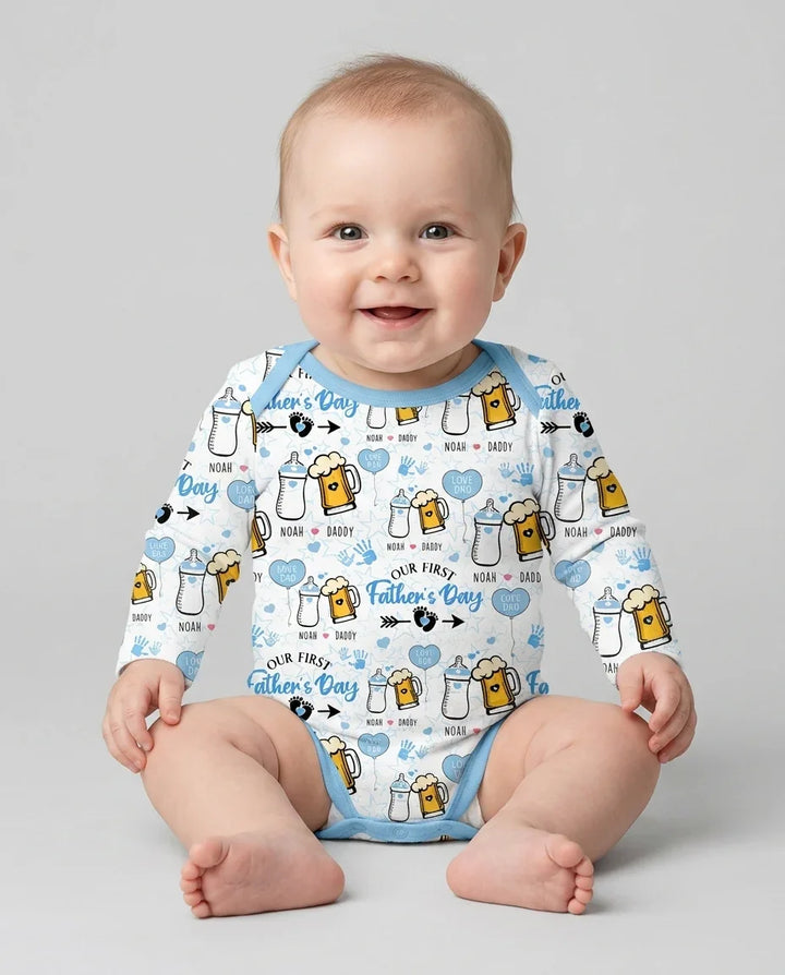 Custom Name First Father's Day Drink Bamboo Bodysuit
