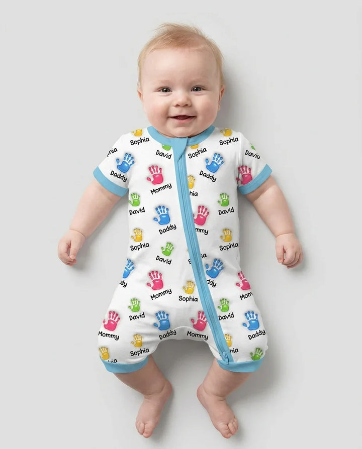 Primer Día de la Madre - Pijama de bambú con cremallera y estampado de huellas de manos