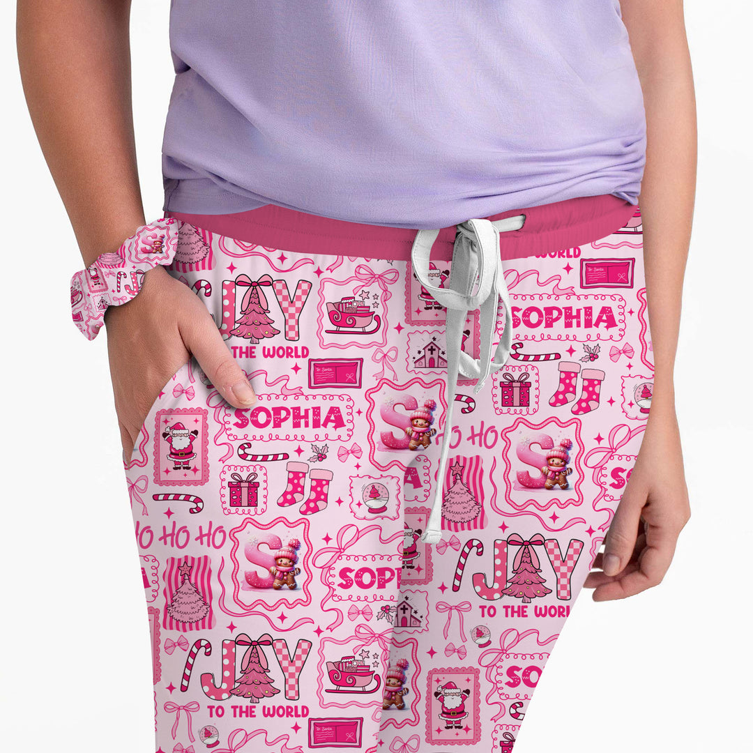Custom Name Preppy Pink Christmas Women Pajama Set