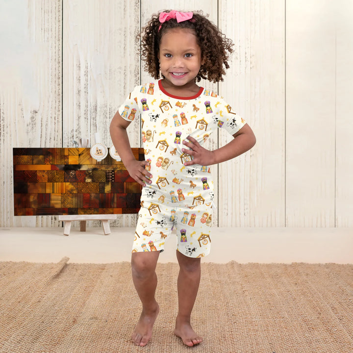 Away In A Manger Two Piece Short Sleeve Shorts Pajama Set