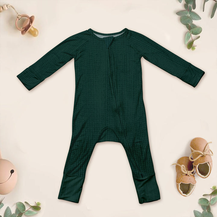 Deep Forest Green Ribbed Bamboo Baby Clothing – Warm and Earthy
