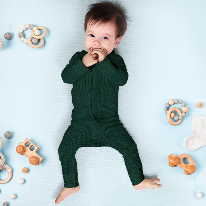Deep Forest Green Ribbed Bamboo Baby Clothing – Warm and Earthy