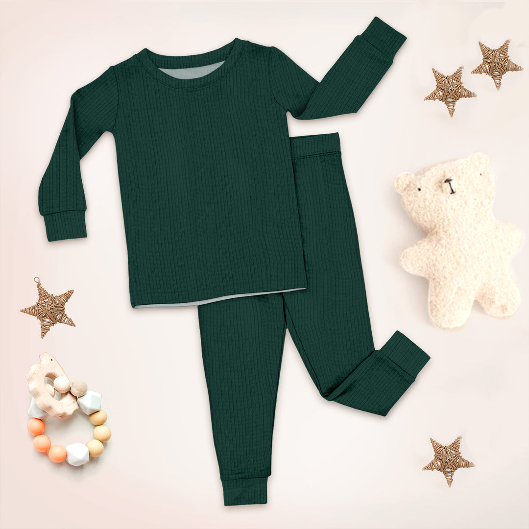 Deep Forest Green Ribbed Bamboo Baby Clothing – Warm and Earthy