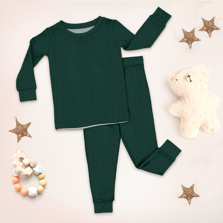 Deep Forest Green Ribbed Bamboo Baby Clothing – Warm and Earthy