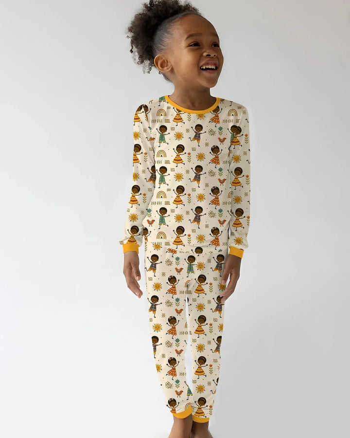 Cute African Heritage Bamboo Two Piece Long Sleeve Pajama Set