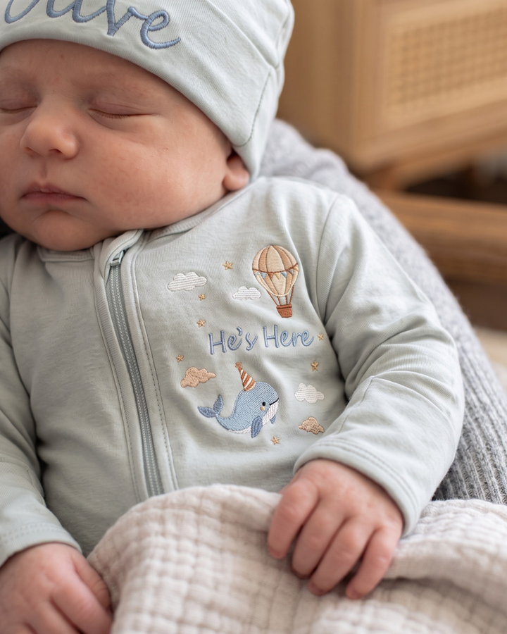 Dream Whale Embroidered Bamboo Zipper Footie