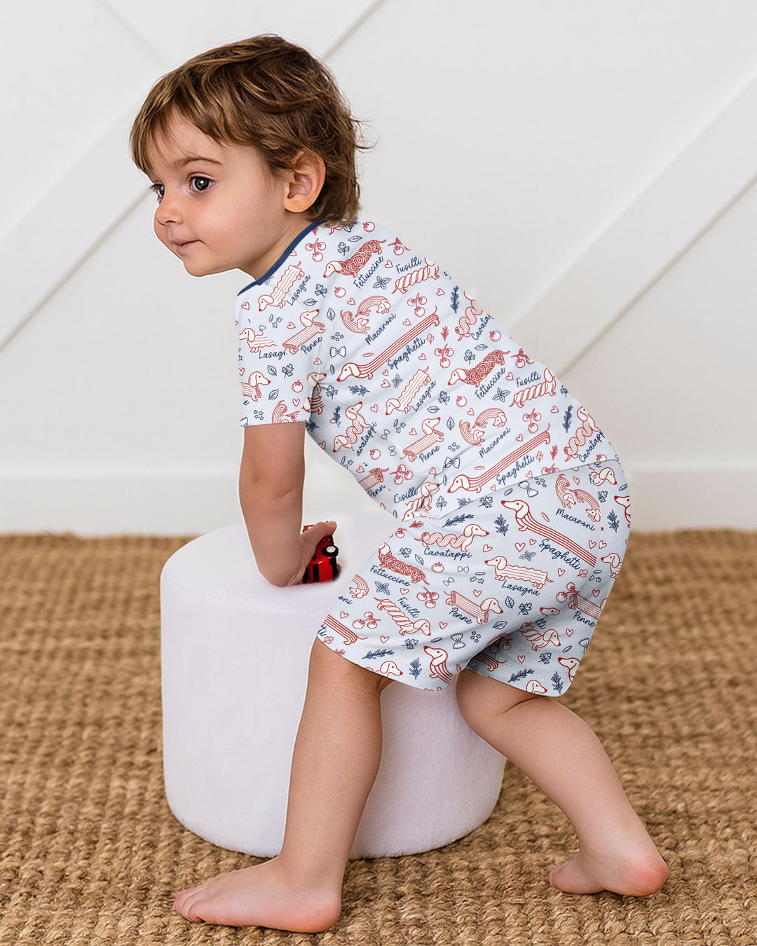 Funny Dachshund Pasta Pups Bamboo Two Piece Short Sleeve Shorts Pajama Set