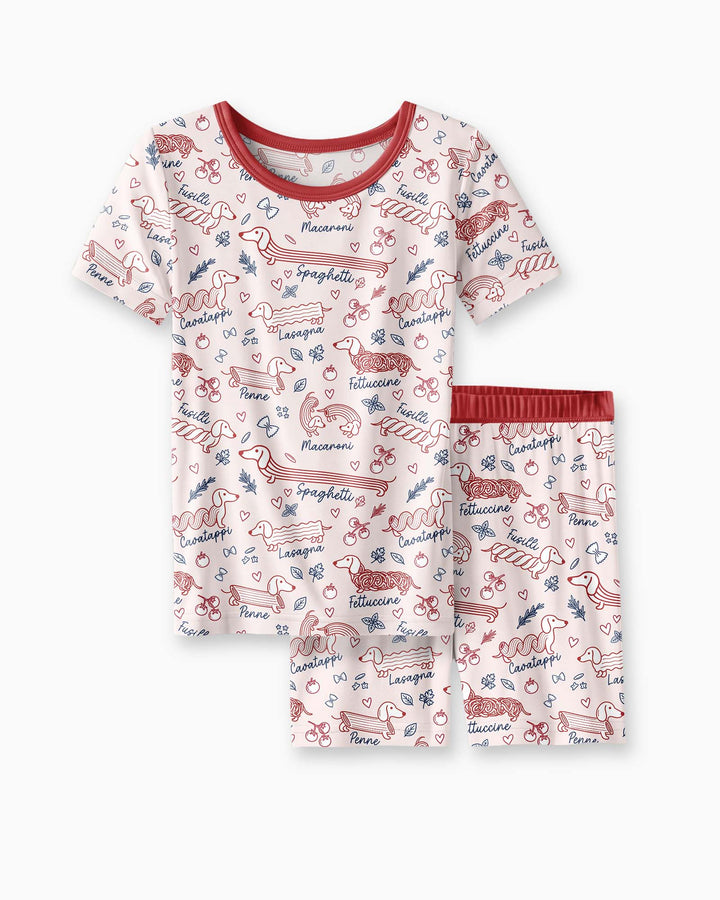 Funny Dachshund Pasta Pups Bamboo Two Piece Short Sleeve Shorts Pajama Set