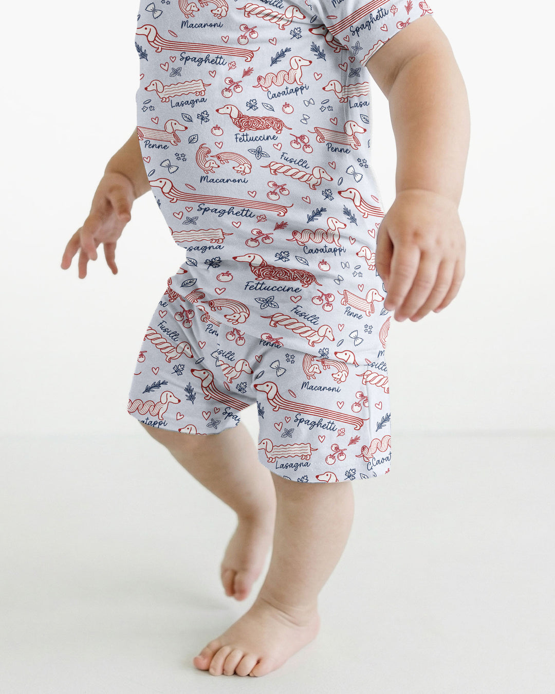 Funny Dachshund Pasta Pups Bamboo Two Piece Short Sleeve Shorts Pajama Set