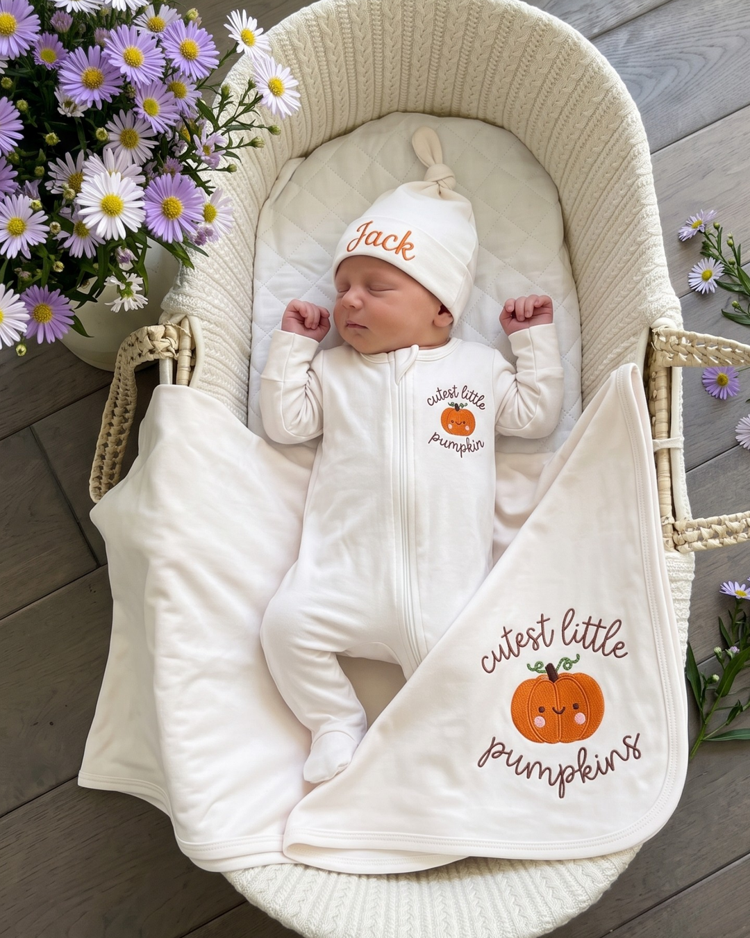 Personalized Cutest Little Pumpkin Embroidered Bamboo Welcome Home Bundle