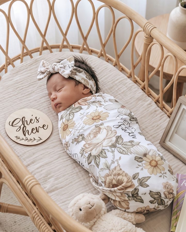 Vintage Wildflower Bloom Bamboo Swaddle Blanket
