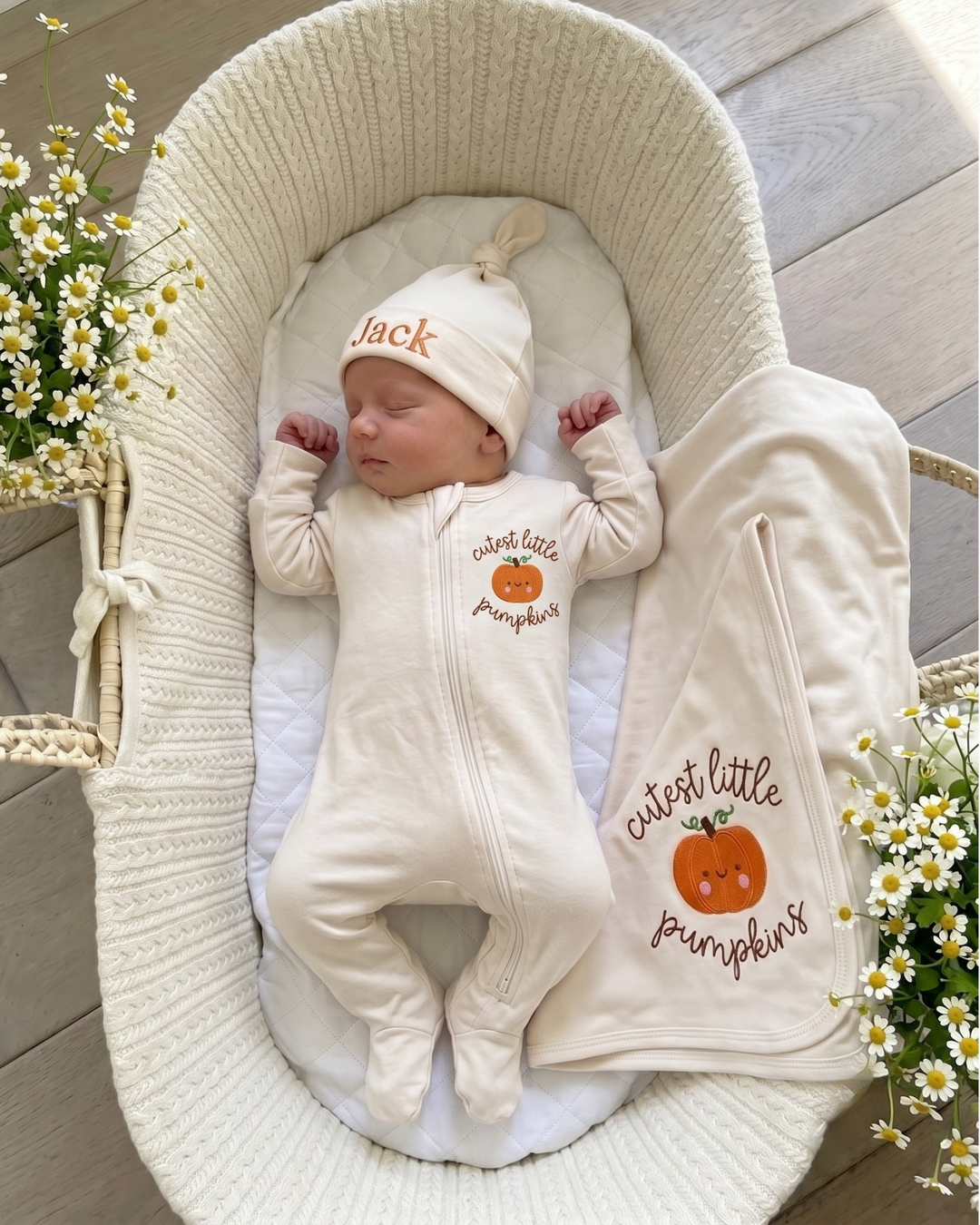 Personalized Cutest Little Pumpkin Embroidered Bamboo Welcome Home Bundle