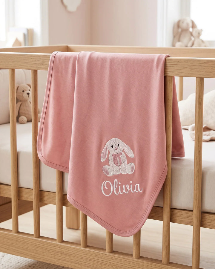 Personalized Bunny Embroidered Bamboo Blanket