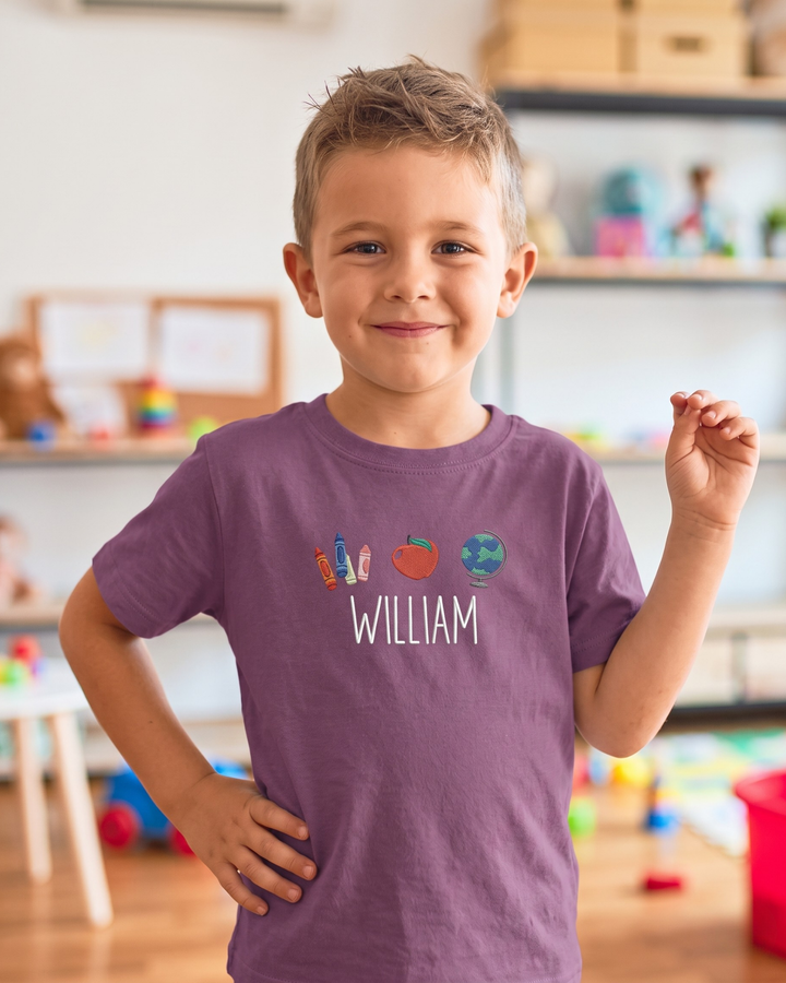 Custom Name Classroom Icons Embroidered Bamboo Crewneck T-Shirt