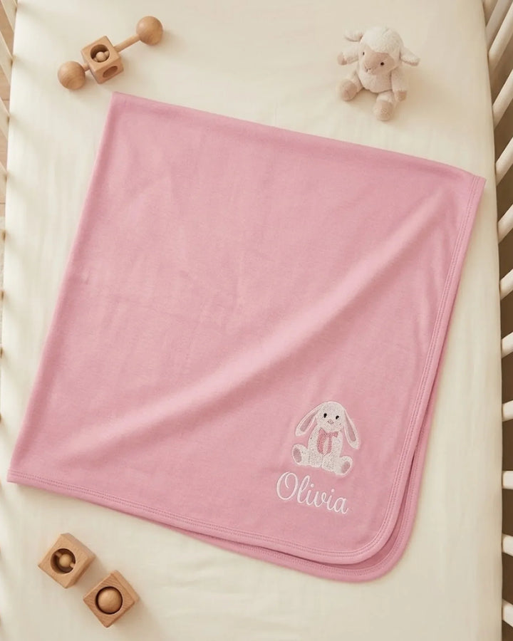 Personalized Bunny Embroidered Bamboo Blanket