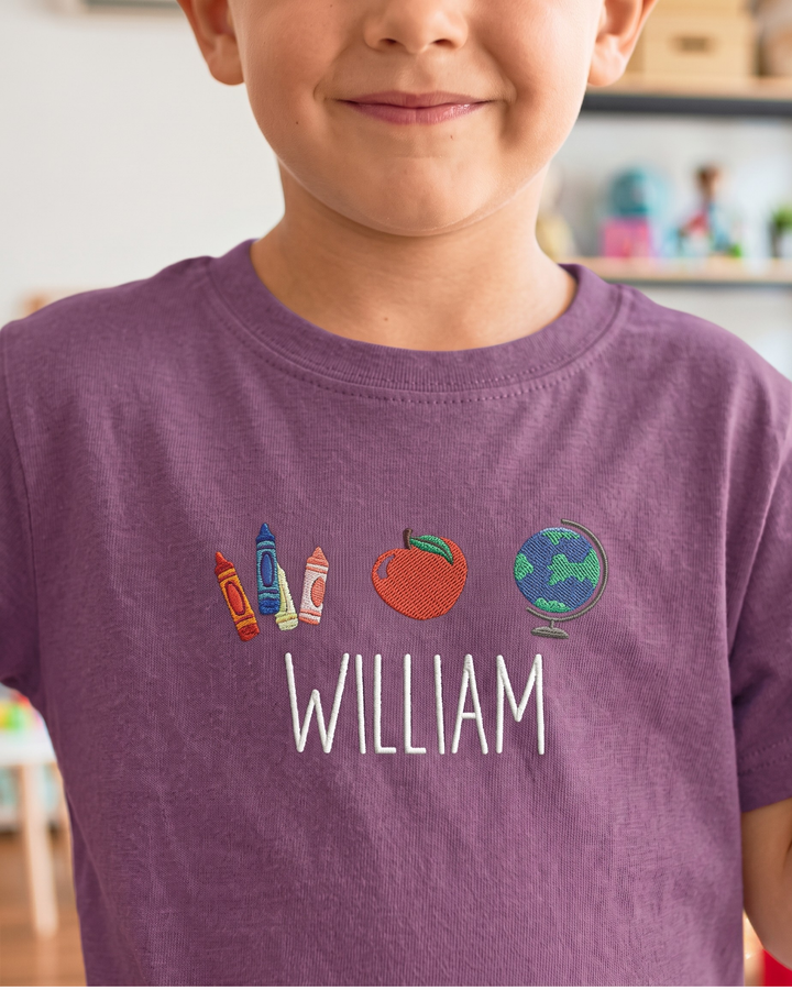 Custom Name Classroom Icons Embroidered Bamboo Crewneck T-Shirt