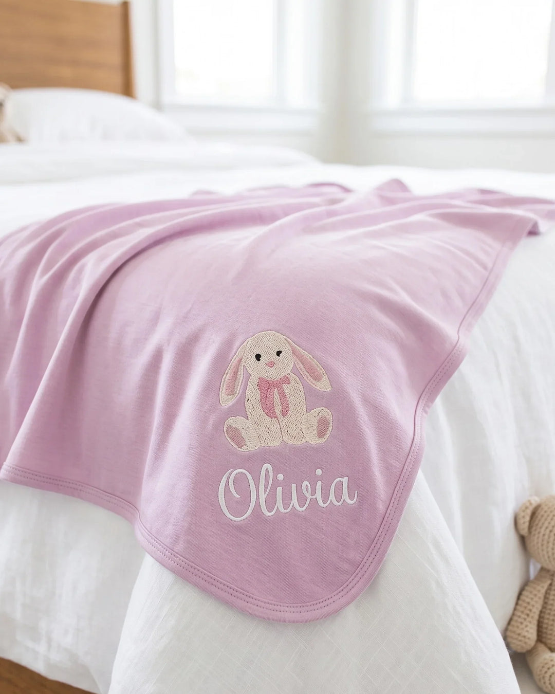 Personalized Bunny Embroidered Bamboo Blanket